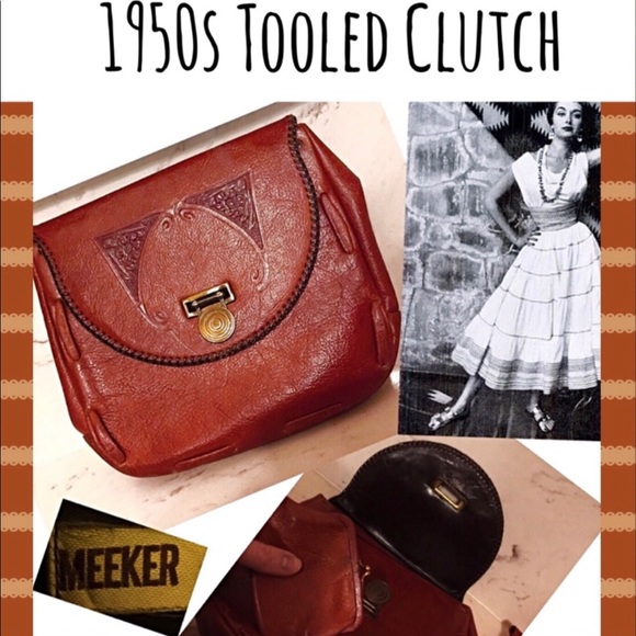 Vintage Handbags - 1950s true vintage Meeker tooled leather clutch♥️
